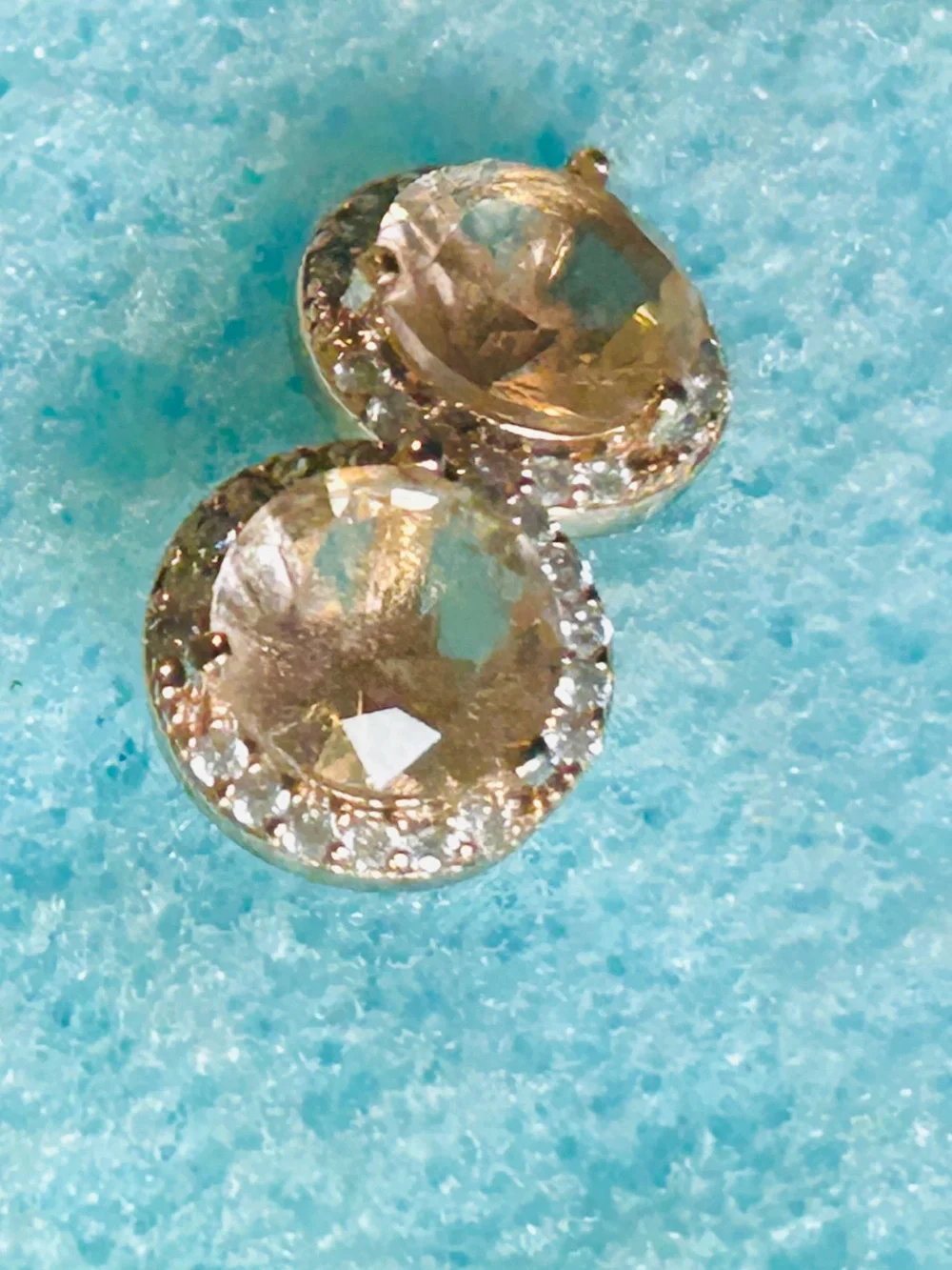 Champagne Topaz Stud Earrings Gold Plated Setting